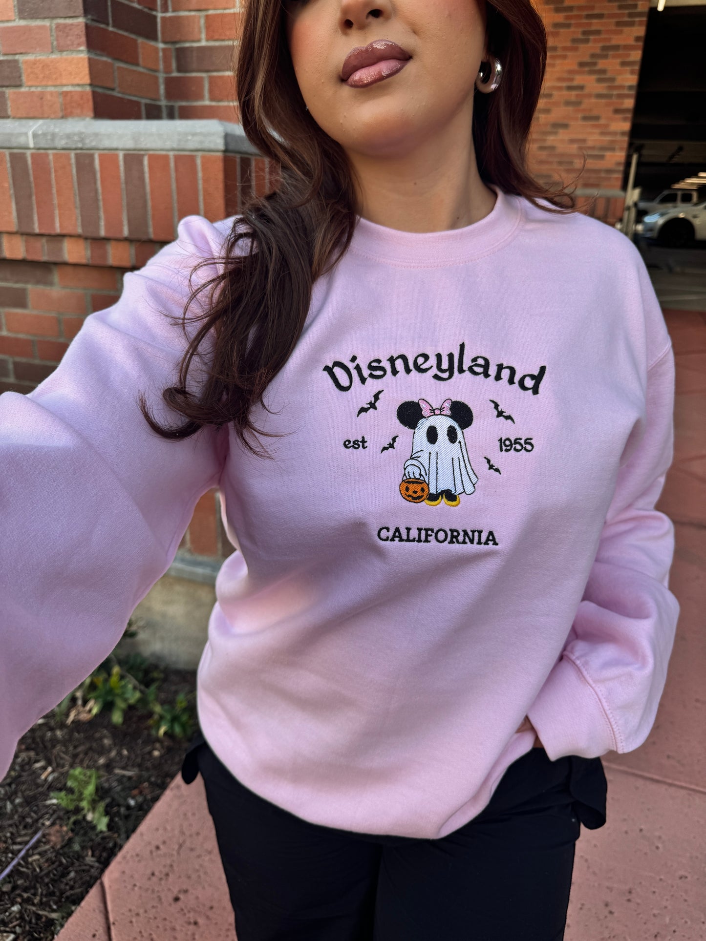 Pink Minnie Ghost Crewneck