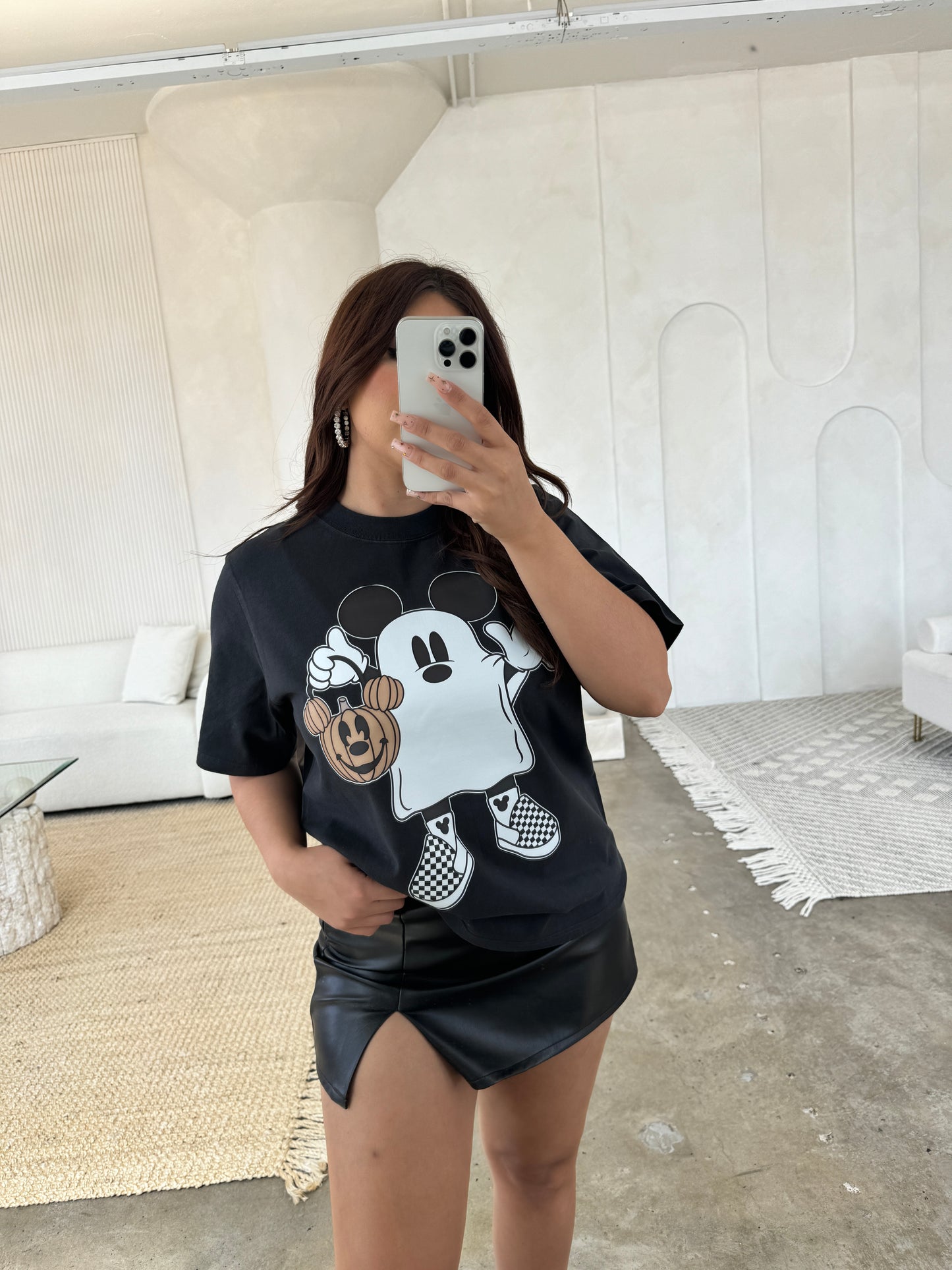 Mouse Ghost Bestie Faded black oversized Tee