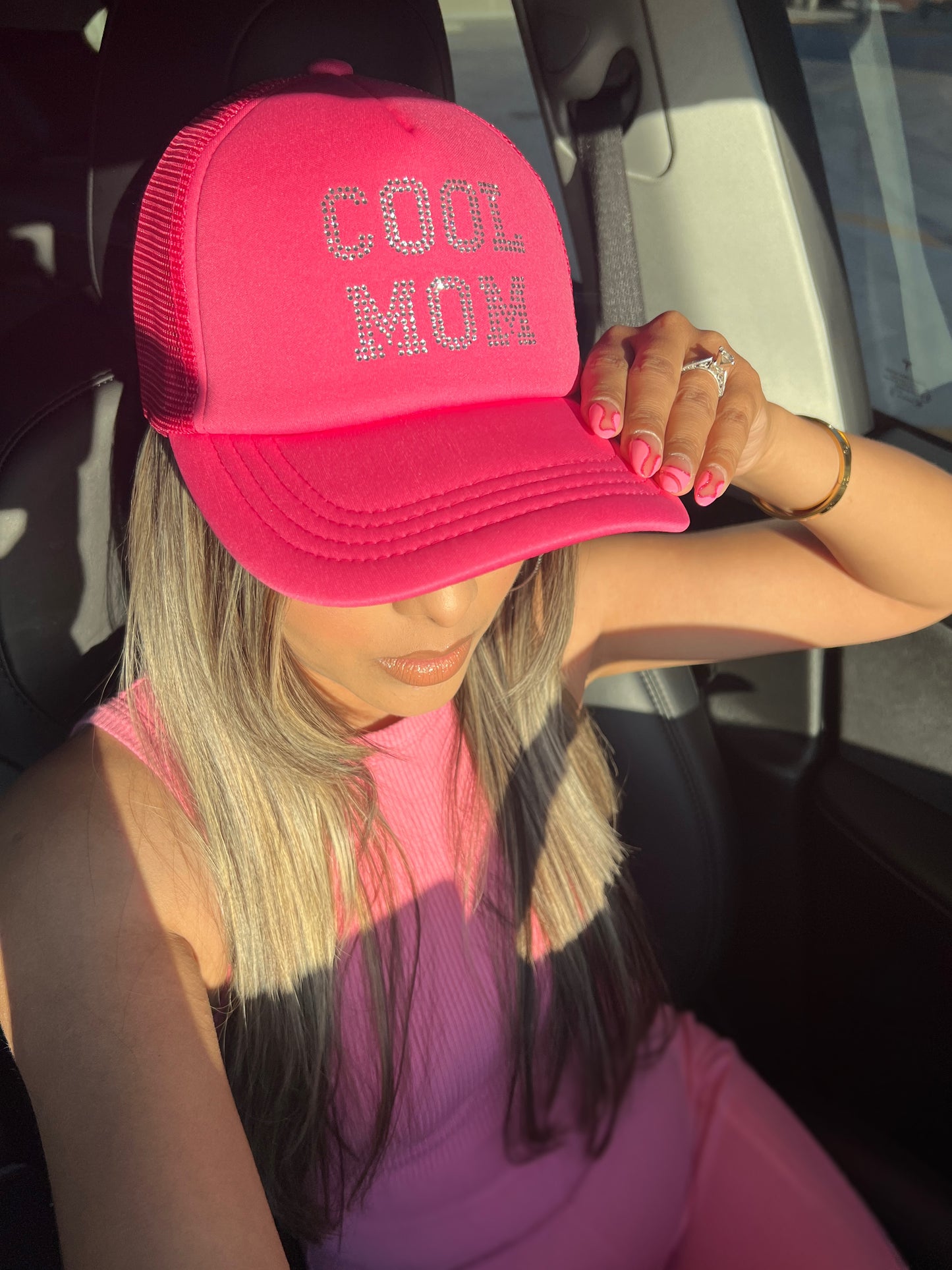 Cool Mom Trucker hat hot pink