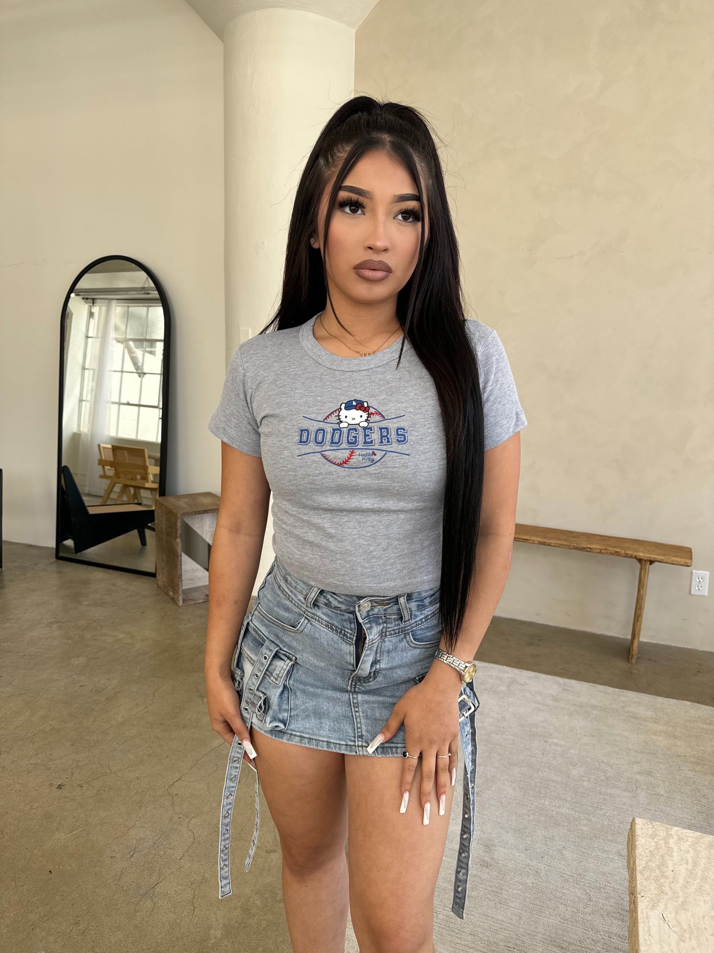 Hello Kitty X Dodgers Baby Rib (Mid Crop top)