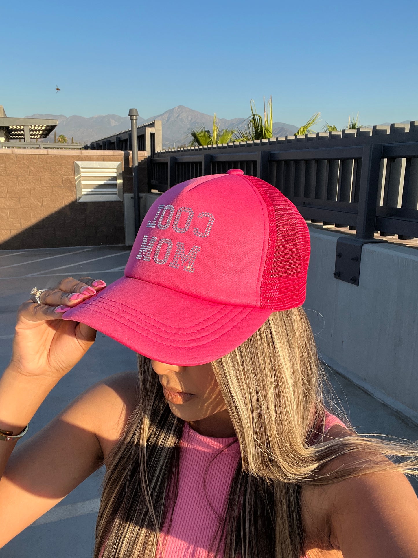 Cool Mom Trucker hat hot pink