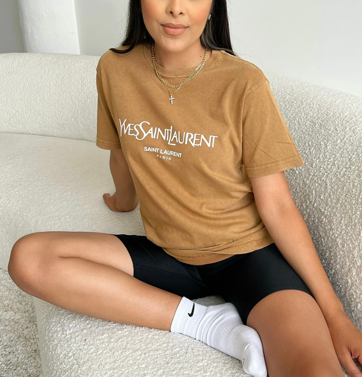 Saint tee- Camel acid wash