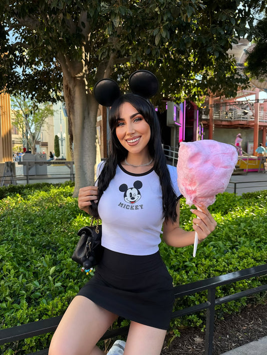 Mickey baby rib Crop Top- White & Black