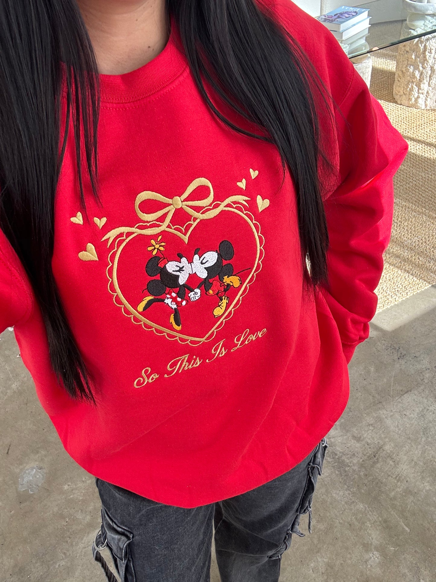 So This is Love Vintage Mickey & Minnie Embroidered Crewneck