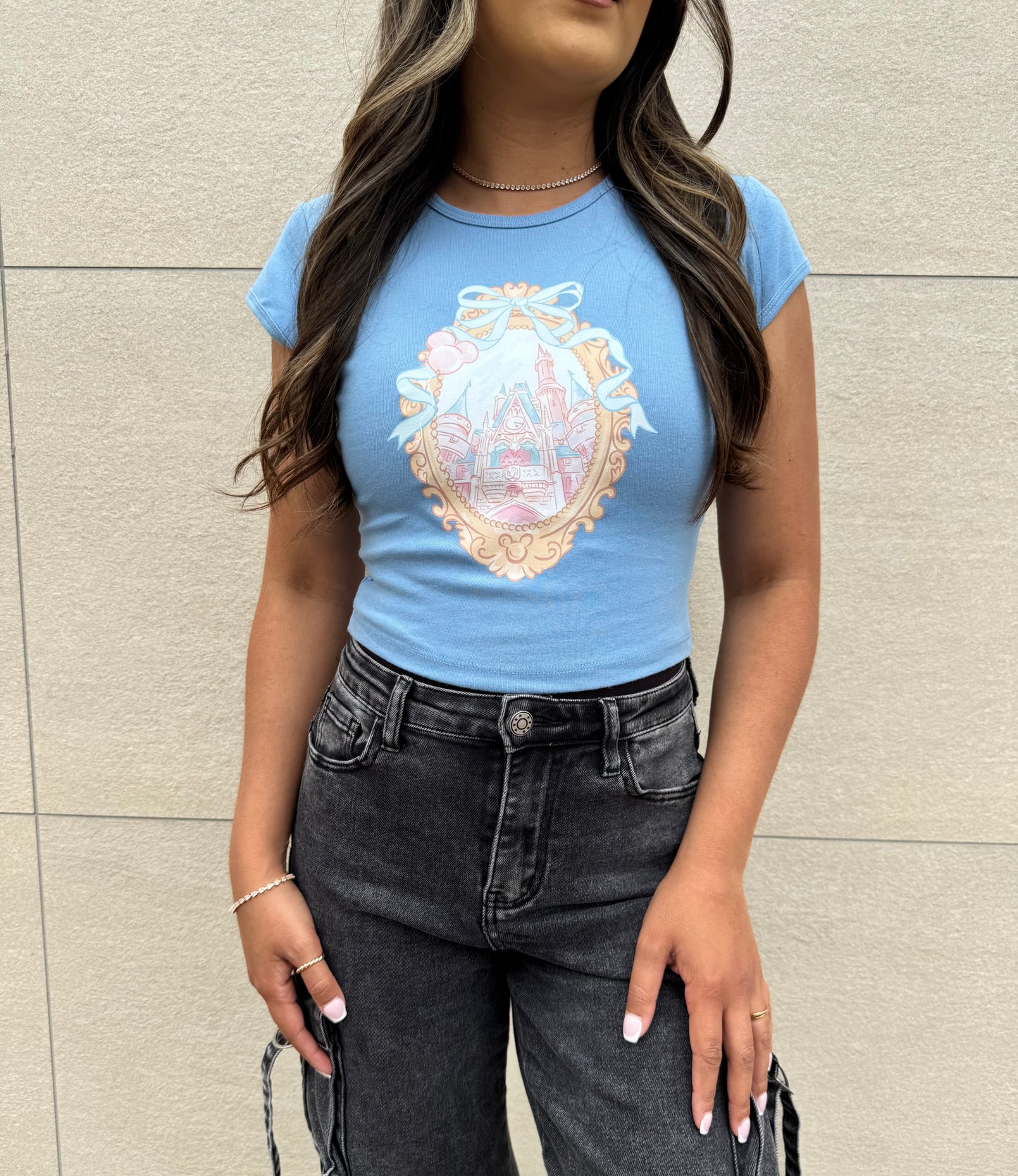 Castle Baby Rib Crop Tee- Blue