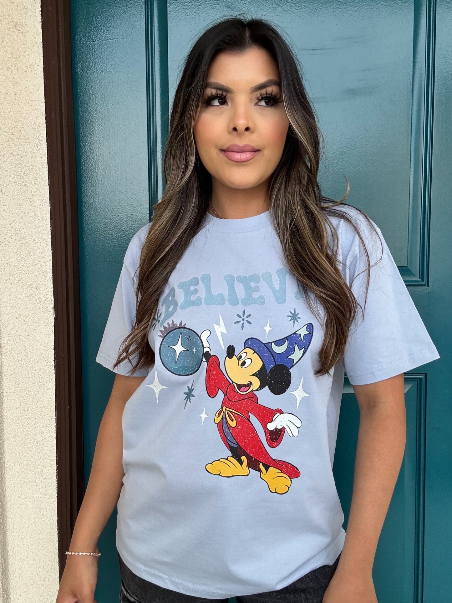 Believe Mickey Classic Tee- light blue