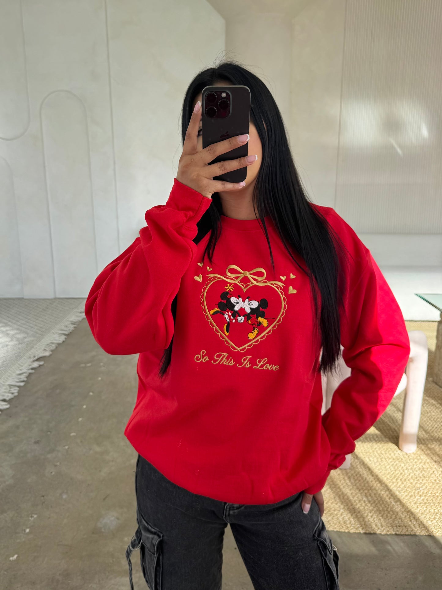 So This is Love Vintage Mickey & Minnie Embroidered Crewneck