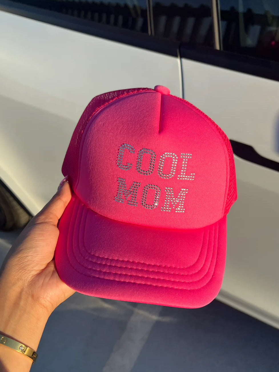 Cool Mom Trucker hat hot pink