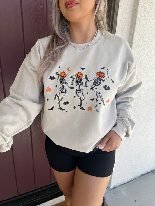 Dancing Pumpkin Head Skeletons Crewneck